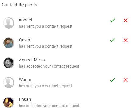 mizdah web app contact requests